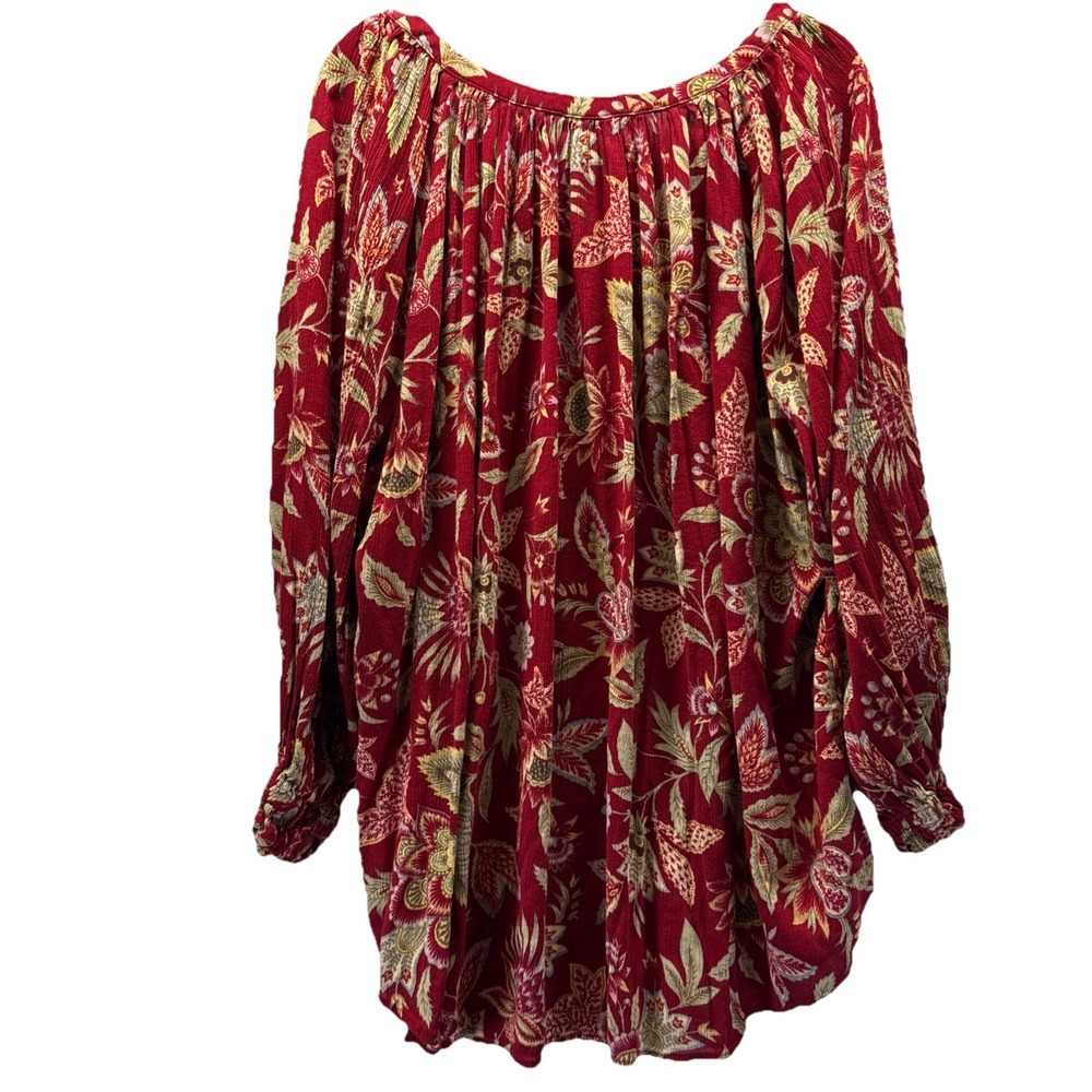 Chaps Women's Top Size 2X Plus Red Gold Floral Long‎ Sleeve Peasant V Neck Full - Picture 3 of 8
